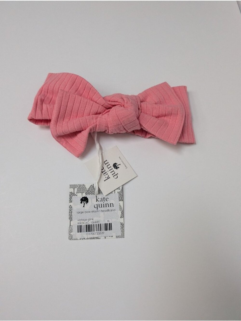 Kate Quinn Organic Cotton Wide Rib Large Bow Headband Vintage Pink XL Baby Bow